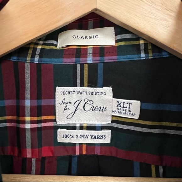 J Crew red/black plaid cotton button down. Sz XLT - Picture 4 of 5